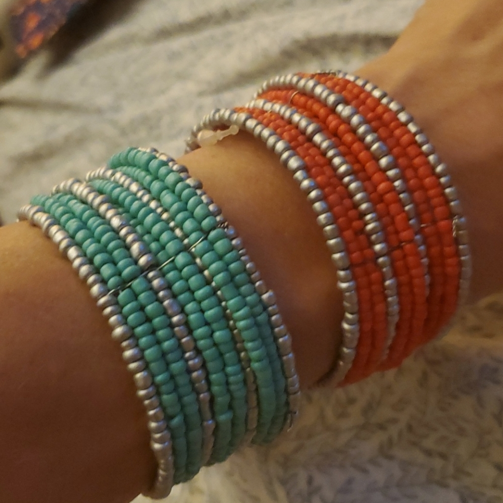 Seed beaded, style in handwired cuff bracelet